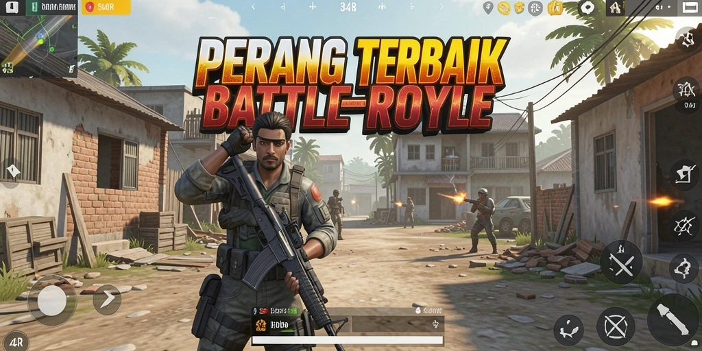 Tampilan seru gameplay 34R dalam pertempuran Battle Royale.