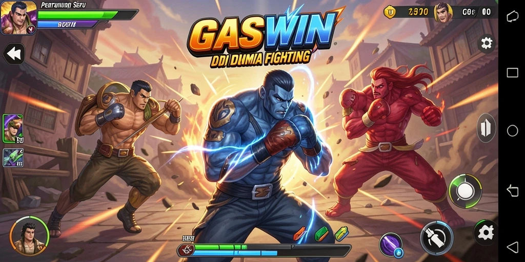 Screenshot GASWIN yang menunjukkan pertarungan mendebarkan antara karakter.