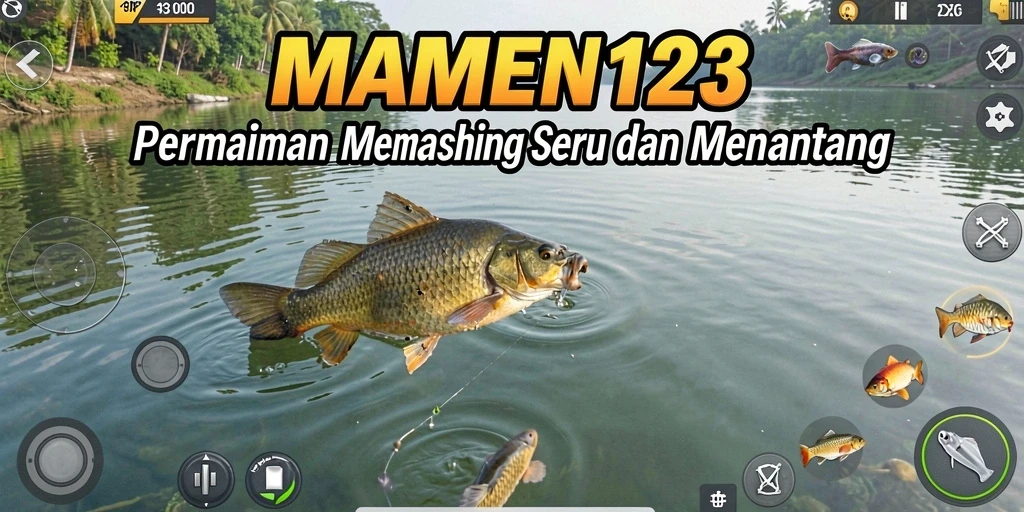 Tampilan menarik gameplay MAMEN123 saat menangkap ikan.