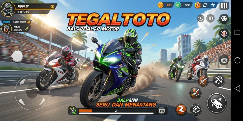 Tampilan seru gameplay balap motor TEGALTOTO yang mendebarkan.
