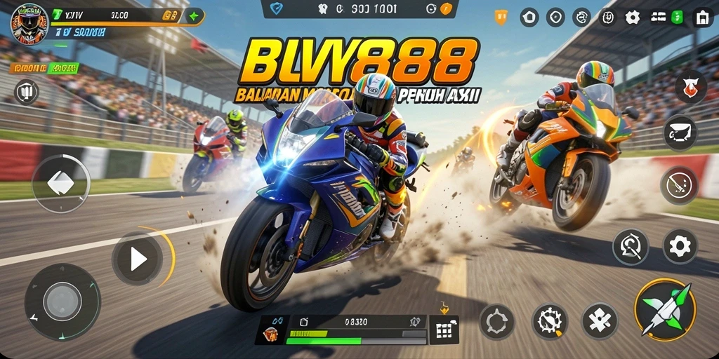 Tampilan balapan motor yang mendebarkan dan penuh aksi.